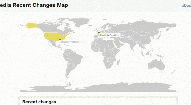 La carte des dernières modifications de Wikipedia