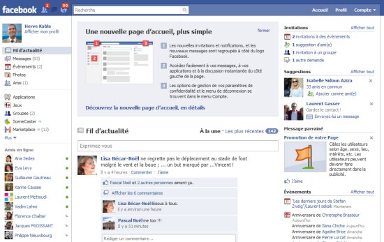 La nouvelle page d'accueil de Facebook