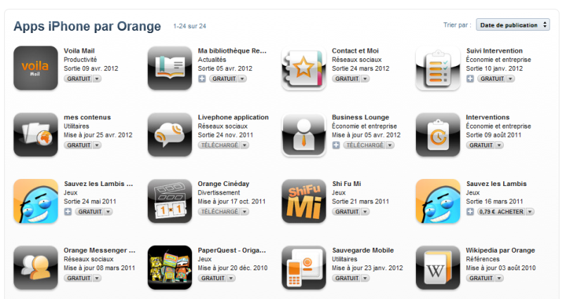 Une vingtaine d'applis iPhone pour Orange