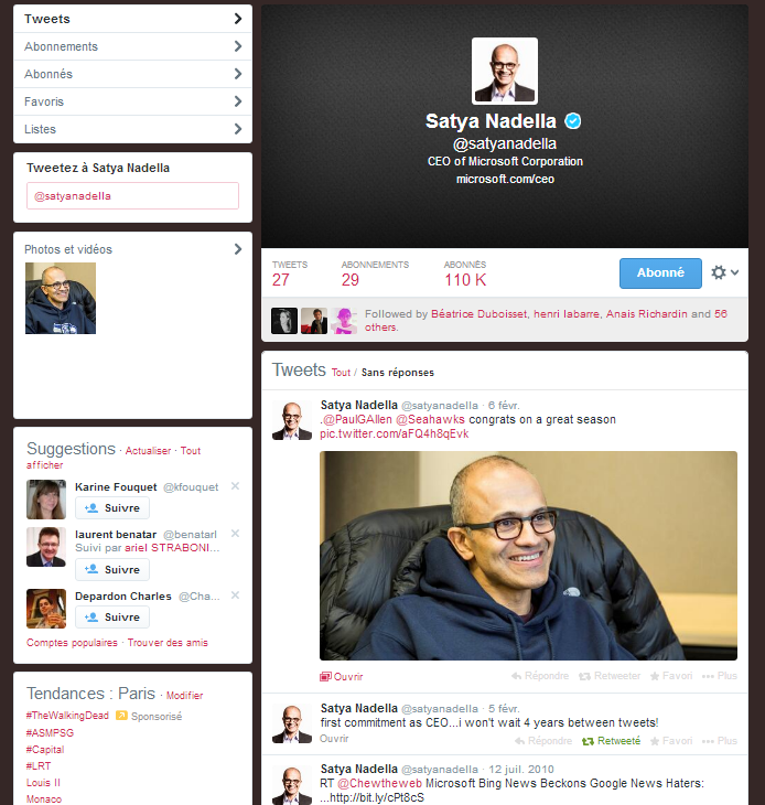 Satya Nadella revient sur Twitter ... après 4 années d'absence