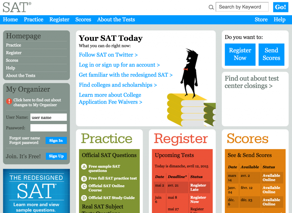 sat exam homepage