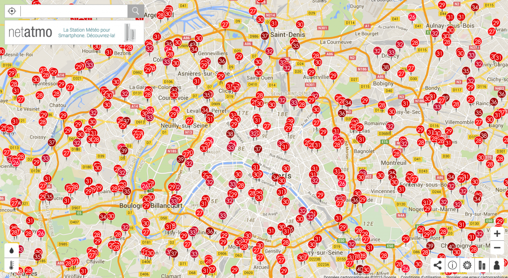 carte des stations météo netatmo